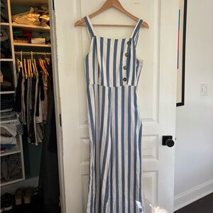 Blue and White Striped Jump Suit